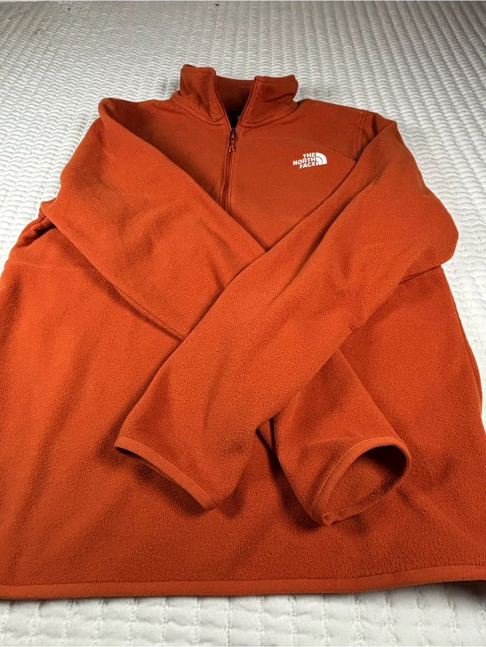 The North Face Men's Medium Orange Quarter Zip Fleece Pullover Outdoor Hiking